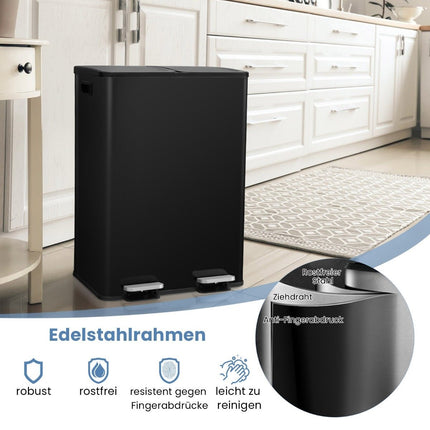 Dvoukomorový kuchyňský koš 60L – soft-close, černý