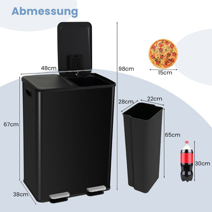Dvoukomorový kuchyňský koš 60L – soft-close, černý