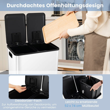 Dvoukomorový kuchyňský koš 60L – víko se soft-close