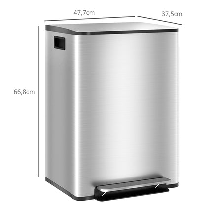 Dvoukomorový nerezový kuchyňský koš 60L