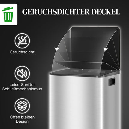 Dvoukomorový nerezový kuchyňský koš 60L