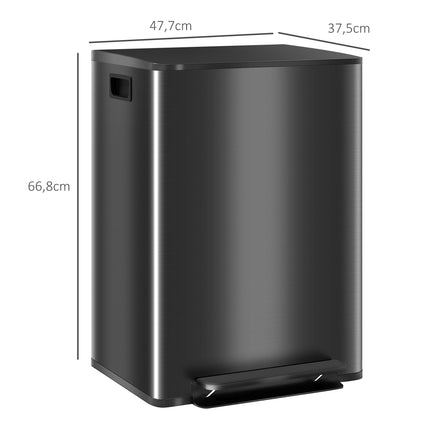 Dvoukomorový kuchyňský koš, 60L, nerez