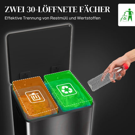 Dvoukomorový kuchyňský koš, 60L, nerez