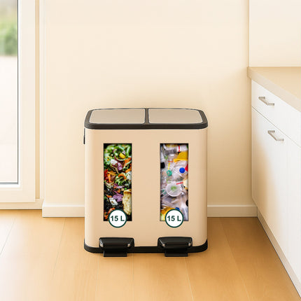 Dvoukomorový pedálový koš – objem 2x15L