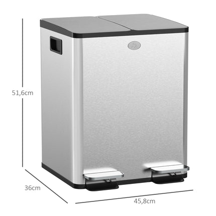 Dvoukomorový nerezový odpadkový koš, 2x20L