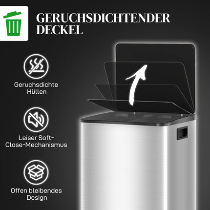 Dvoukomorový odpadkový koš, 40L, soft-close, nerez