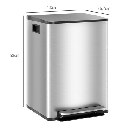 Dvoukomorový odpadkový koš, 40L, soft-close, nerez