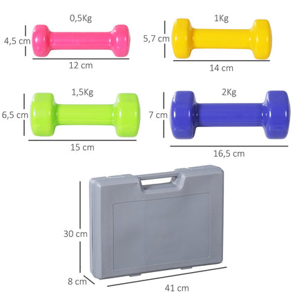 Přenosná sada činek s kufříkem, 4 páry, 1-2 kg
