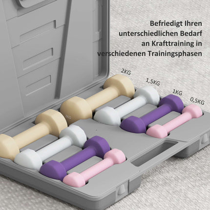 Hantel-Set mit Koffer – 4 Paar: 0,5 kg bis 2 kg