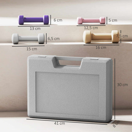 Hantel-Set mit Koffer – 4 Paar: 0,5 kg bis 2 kg