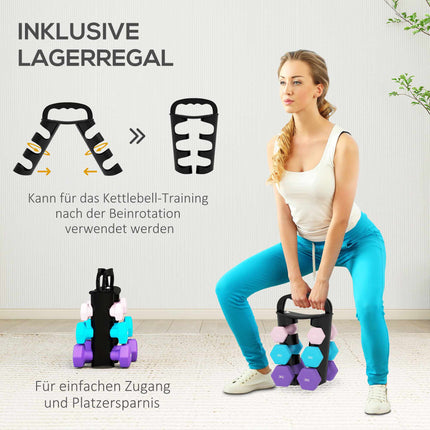 Sada činek se stojanem, 6 závaží: 1kg, 2kg, 3kg