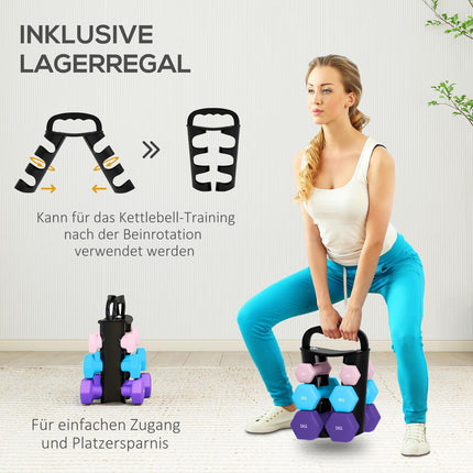 Sada činek se stojanem – 6 závaží: 2x1kg, 2x3kg, 2x5kg