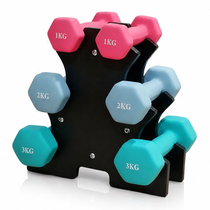 Sada činek se stojanem, 1–3 kg, protiskluzový PVC povrch