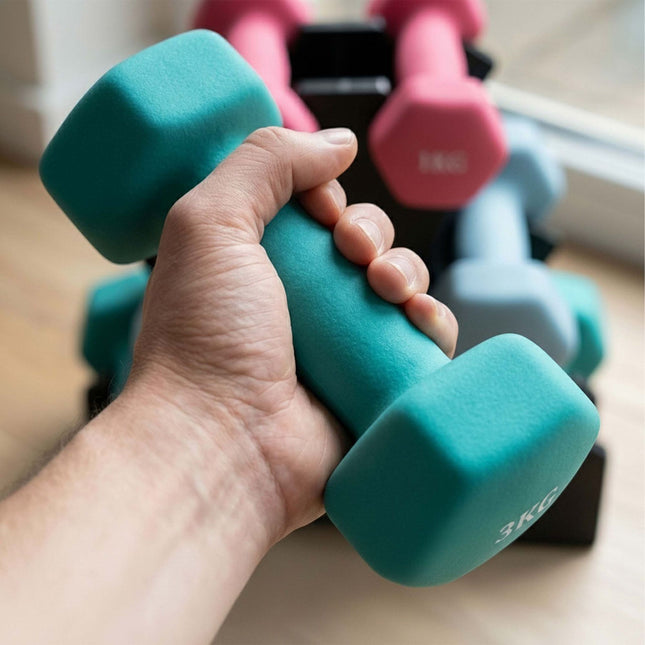 Sada činek se stojanem, 1–3 kg, protiskluzový PVC povrch