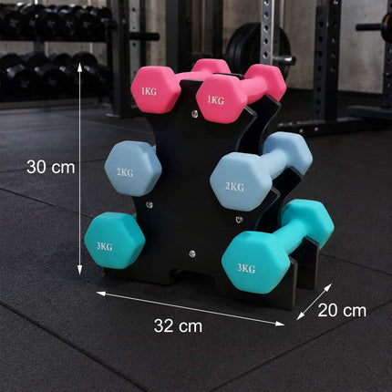 Sada činek se stojanem, 1–3 kg, protiskluzový PVC povrch