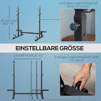 Nastavitelný stojan na činky a osy, ocel, nosnost 150 kg