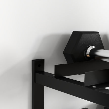 Wall-mounted dumbbell rack, 2 shelves, 70 kg capacity