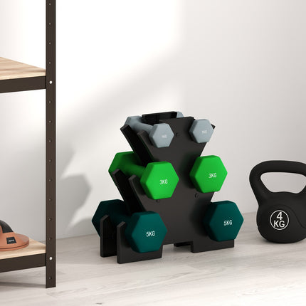 Dumbbell set with stand - 6 pairs: 1 kg, 3 kg, 5 kg