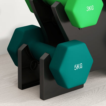Dumbbell set with stand - 6 pairs: 1 kg, 3 kg, 5 kg