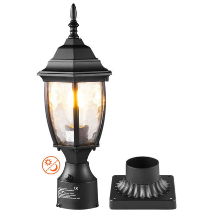 Dusk-to-Dawn Outdoor Post Light, 400 mm, Waterproof Glass Shade