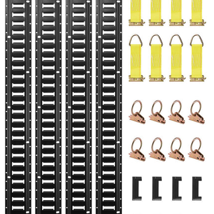 E-Track Tie-Down Rail Kit, 30-Piece 5 ft Steel Rails, O-Rings