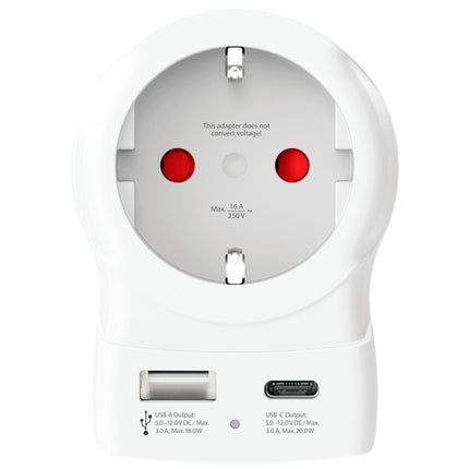 Adaptér ze zásuvky EU na UK, USB-A/USB-C 20W PD, uzemněný