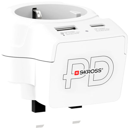 Adaptér ze zásuvky EU na UK, USB-A/USB-C 20W PD, uzemněný