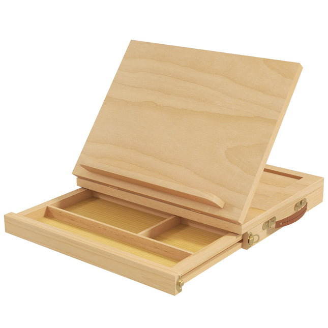 Schildersezel Brancardframe Koffer Schildersezel Studio-Ezel Hoek Verstelbaar Opvouwbaar Met Lade Natuurlijk Beukenhout