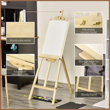Adjustable pine easel - natural finish, 51.5x71.5x134.5 cm