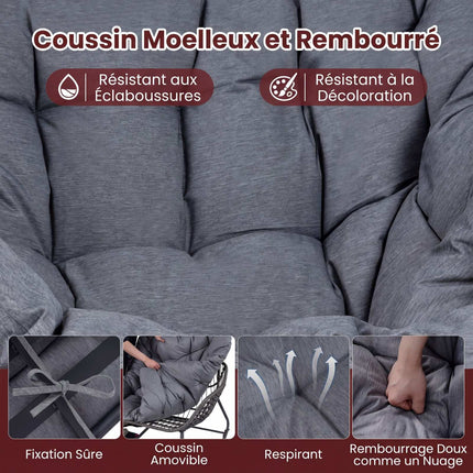 Houpací křeslo vejce s podnožkou, PE ratan, 150 kg
