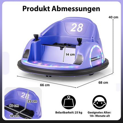 Elektrické dětské narážecí autíčko s otáčením 360, 12V, fialová