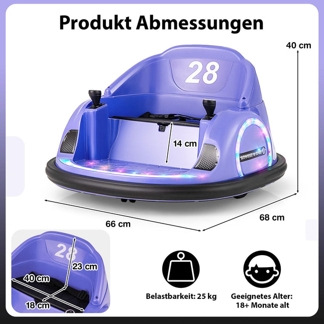 Elektrické dětské narážecí autíčko s otáčením 360, 12V, fialová
