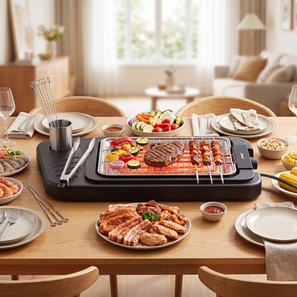 Electric BBQ Grill, 2000W, Portable, Adjustable Height, Black