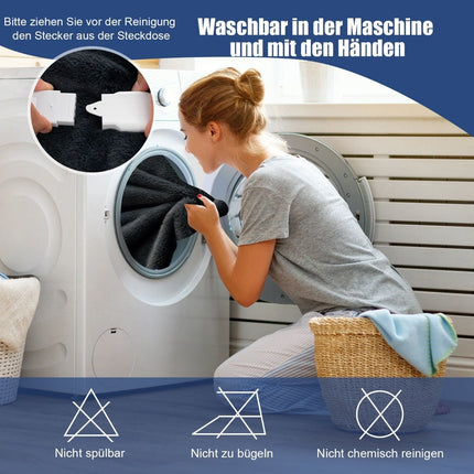 Elektrická deka 9 stupňů ohřevu 20-46℃ vyhřívaná vlněná deka časovač 9H 163 x 128 cm šedá