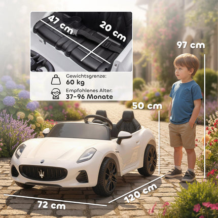 Elektrické autíčko pro děti, dvoumístné, 12V, ovladač, LED, bílá