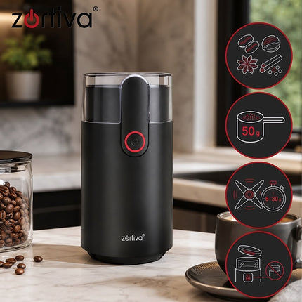 Electric Coffee Grinder 150 W with Stainless Steel Blade, 50 g, Black, BPA Free