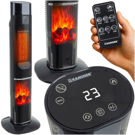 Elektrický sloupový ohřívač, 2000W, efekt krbu, dálkové ovládání