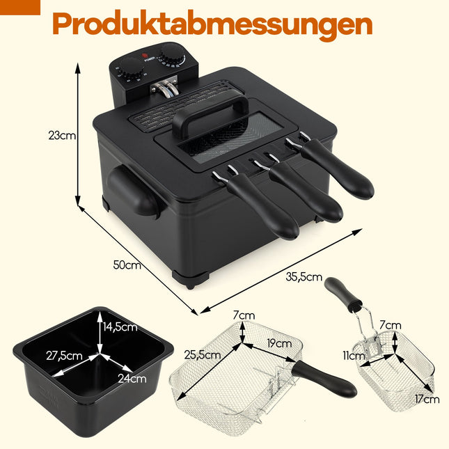 Elektrická fritéza 5L, 1700W, 3 košíky, černá