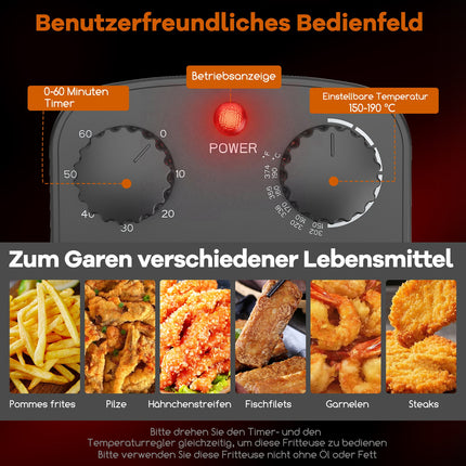 Electric Deep Fryer 5L, 1700W, 3 Baskets, Black
