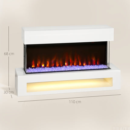 Electric Fireplace, 11 Flame Colors, 1000W/2000W, Remote