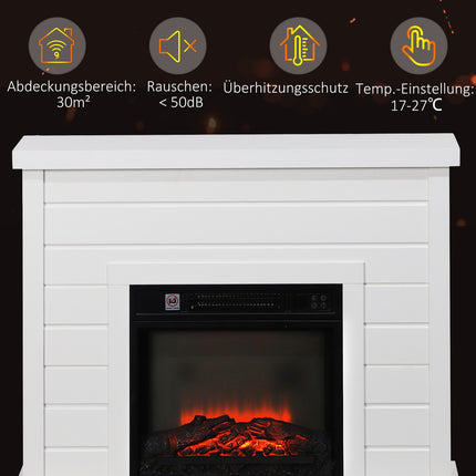Elektrischer Kamin, 3D-Flammeneffekt, Timer, Fernbedienung, Weiß