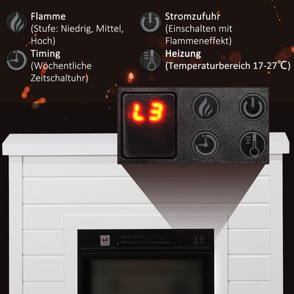 Elektrischer Kamin, 3D-Flammeneffekt, Timer, Fernbedienung, Weiß