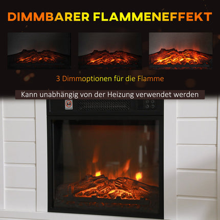 Elektrischer Kamin, 3D-Flammeneffekt, Timer, Fernbedienung, Weiß