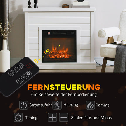 Elektrischer Kamin, 3D-Flammeneffekt, Timer, Fernbedienung, Weiß