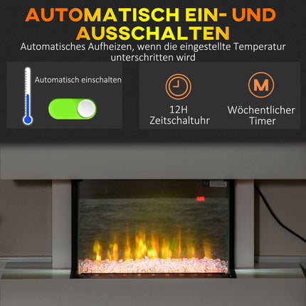 Elektrický krb, nastavitelný výkon topení, LED plamen, bílá