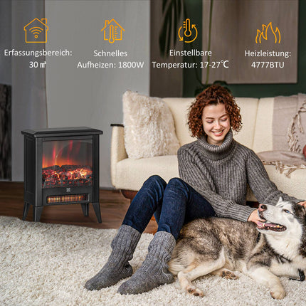 Electric fireplace heater, 1800W, LED Flame, Low noise