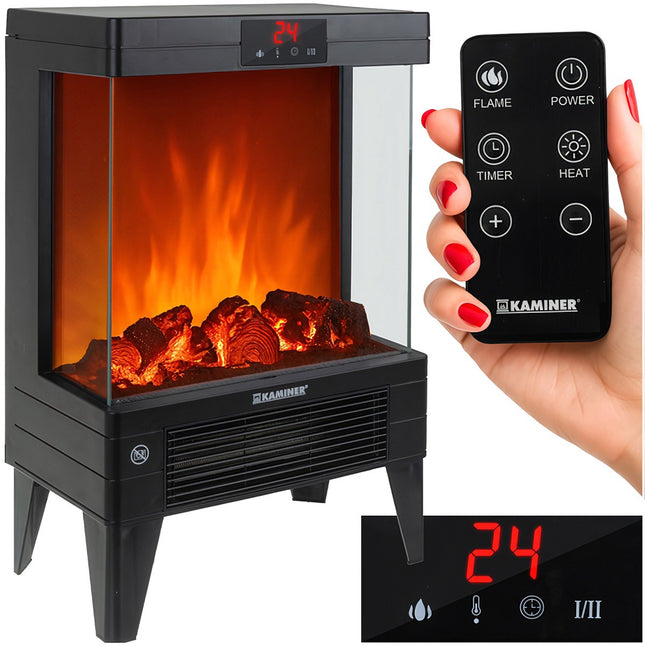 Elektrický krb s topením, 2000W, efekt plamene, dálkové ovládání