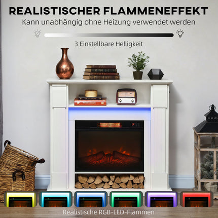 Elektrische haard met ledverlichting, 1800W, wit, 2 afstandsbedieningen