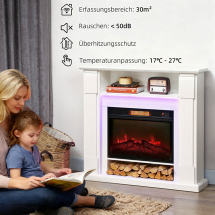 Elektrische haard met ledverlichting, 1800W, wit, 2 afstandsbedieningen