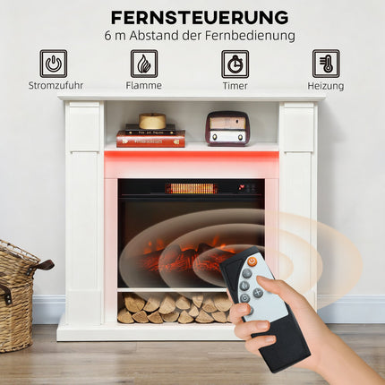 Elektrische haard met ledverlichting, 1800W, wit, 2 afstandsbedieningen